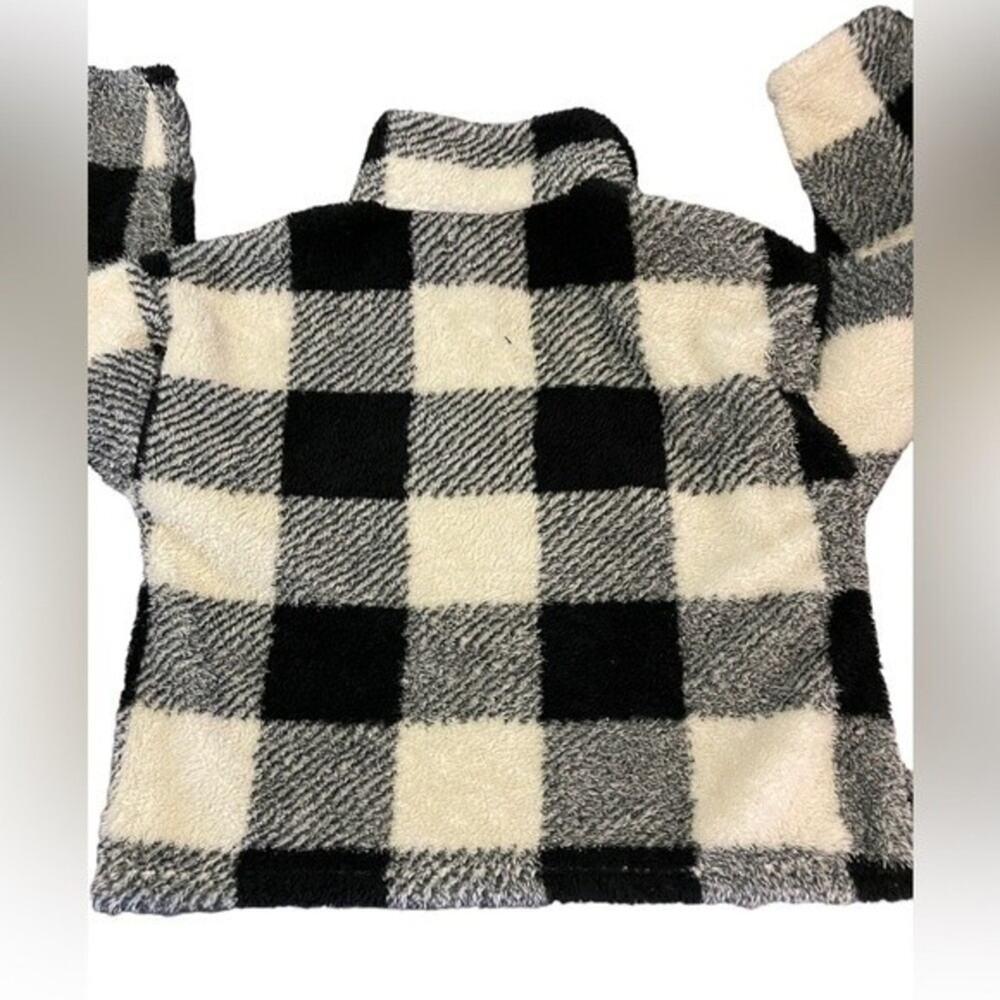 THREAD + SUPPLY Sherpa Pullover Black & White Buffalo Plaid Size Large EUC - Picture 3 of 6